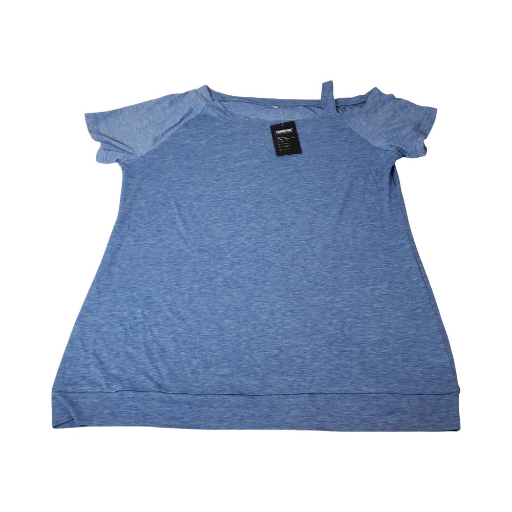 Temofon Blue Heathered Cold Shoulder Short Sleeve Top XL Strappy Neckline